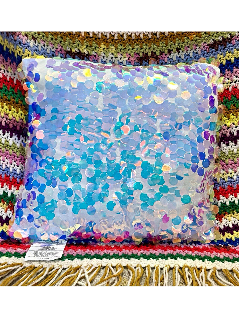 Iridescent Holographic Sequin Throw Pillow 16x16 Mermaid Disco Decor